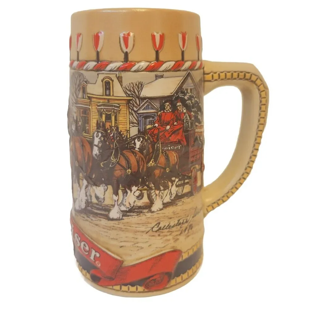 1986 BUDWEISER Holiday Beer Stein Mag Clydesdales Ceramarte Made B Series